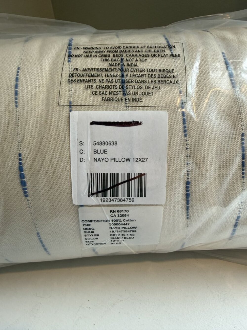 NWT Anthropologie Nayo Lumbar Decorative Pillow Tassel Cream Blue 12x27 $98 [jb] - Picture 7 of 7